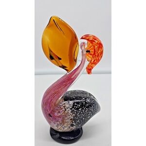 VTG Murano‎ Style Blown Art Glass 7.5" PELICAN PAPERWEIGHT With Fish in Mouth
